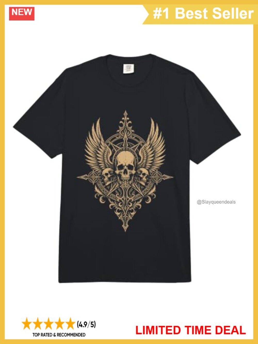 Gothic Skull Crossbones Roses Comfort Colors Heavyweight T-Shirt